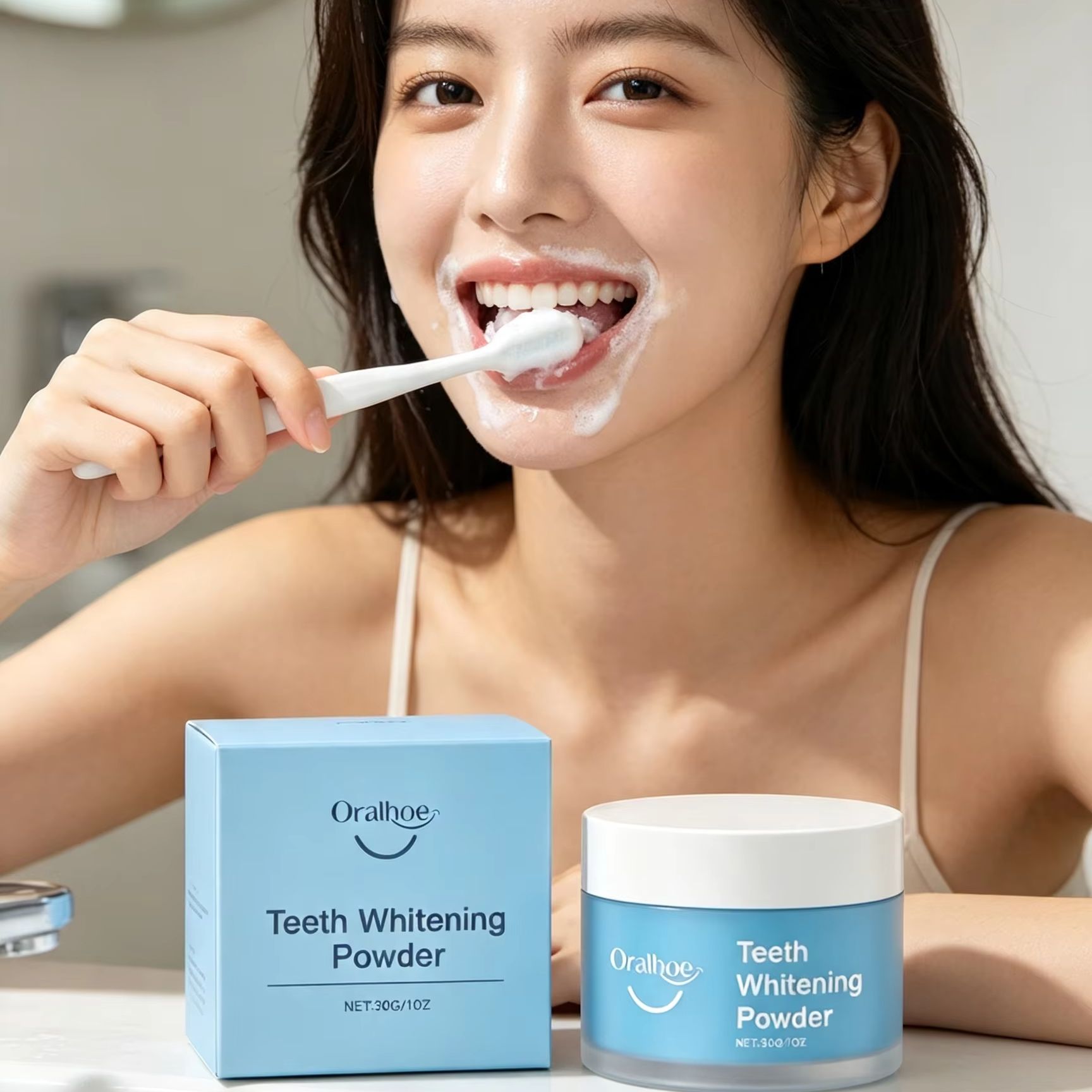 Teeth Whitening At Home - Polvere Dentale Oralhoe per Pulizia Profonda,